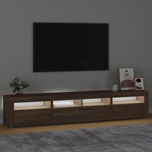 vidaXL barna t&ouml;lgy sz&iacute;nű TV-szekr&eacute;ny LED-l&aacute;mp&aacute;kkal 210x35x40 cm