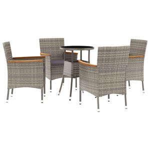 vidaXL 5 r&eacute;szes sz&uuml;rke polyrattan kerti bisztr&oacute;garnit&uacute;ra p&aacute;rn&aacute;kkal