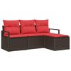 vidaXL Kanap&eacute; Szett p&aacute;rn&aacute;val t&aacute;rol&oacute;val 4 pcs Barna &eacute;s Piros polirattan