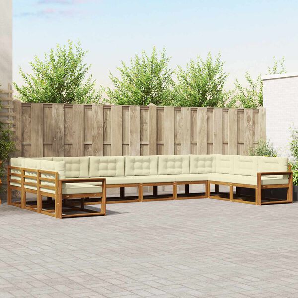 vidaXL K&uuml;lt&eacute;ri kanap&eacute; szett p&aacute;rn&aacute;val 10 pcs Term&eacute;szetes &eacute;s kr&eacute;msz&iacute;nű