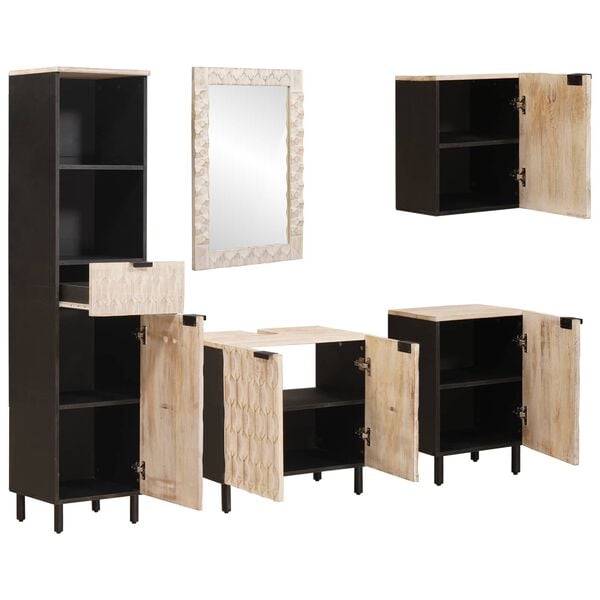 vidaXL F&uuml;rdőszoba szettek 5 pcs Feh&eacute;r mosott fel&uuml;let T&ouml;m&ouml;r Mang&oacute;f&aacute;t