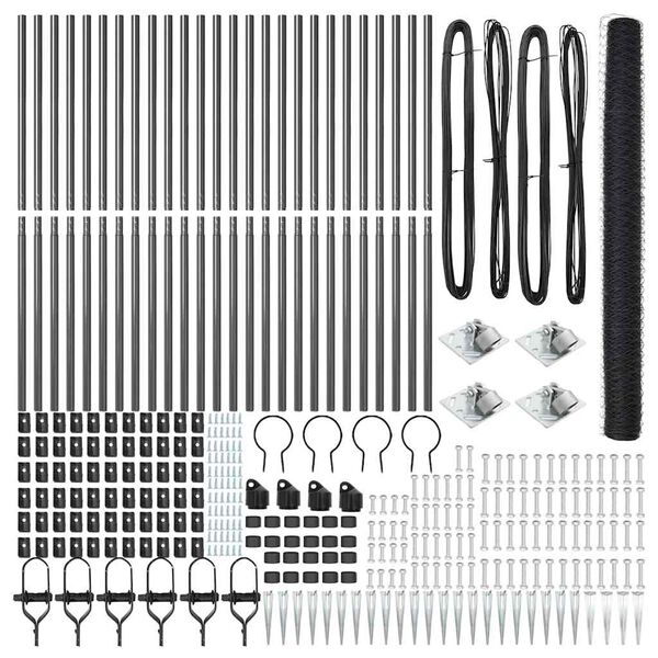 vidaXL Kerítés oszlopokkal Szürke 1.6 x 50 m PVC-bevonatos acél