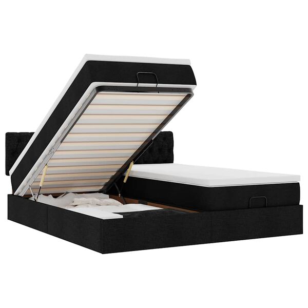 vidaXL oszmán ágykeret matracokkal Fekete 200x200cm szövet