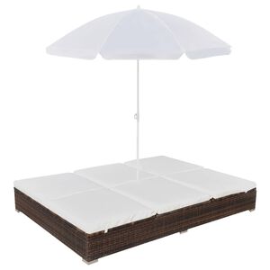 vidaXL barna polyrattan napoz&oacute;&aacute;gy napernyővel