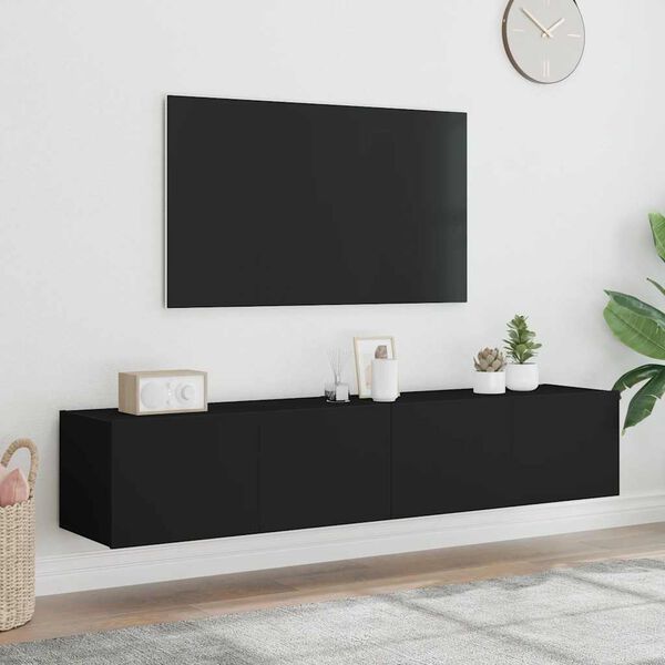 vidaXL 2 db fekete falra szerelhető TV-szekr&eacute;ny LED-del 80x35x31 cm