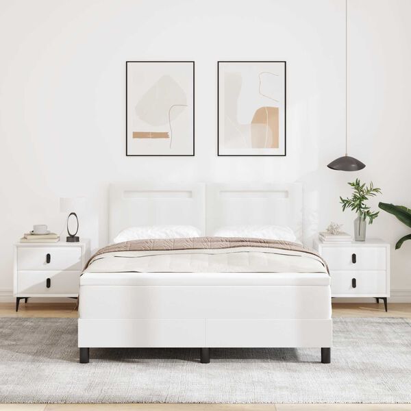 vidaXL Boxrug&oacute;s &aacute;gy matracmal fejt&aacute;ml&aacute;val Feh&eacute;r 160 x 200 cm Műbőr