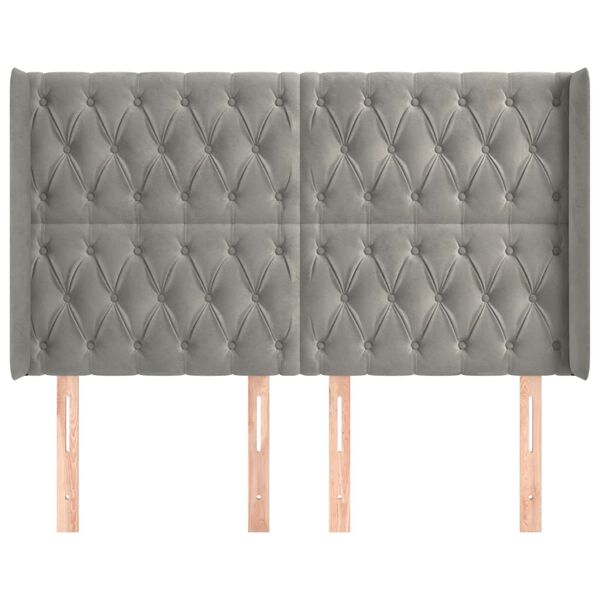 vidaXL világosszürke bársony fejtámla szárnyakkal 163x16x118/128 cm