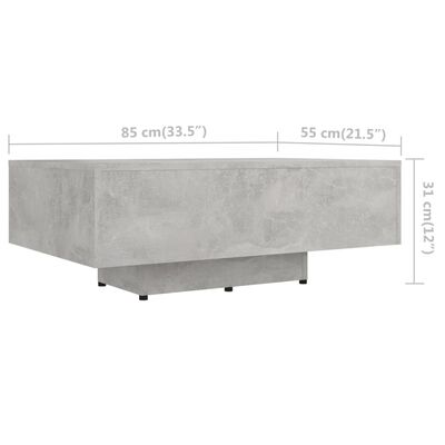 vidaXL betonszürke forgácslap dohányzóasztal 85 x 55 x 31 cm
