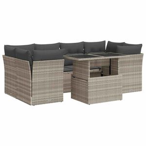 vidaXL 7 r&eacute;szes vil&aacute;gossz&uuml;rke polyrattan kerti &uuml;lőgarnit&uacute;ra p&aacute;rn&aacute;kkal