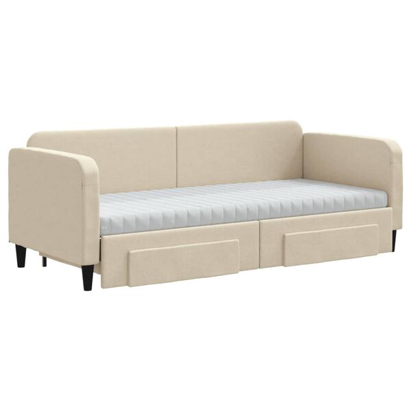 vidaXL krémszínű kihúzható szövet heverő fiókokkal 80 x 200 cm