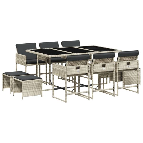 vidaXL 11 r&eacute;szes vil&aacute;gossz&uuml;rke polyrattan kerti &uuml;lőgarnit&uacute;ra p&aacute;rn&aacute;kkal