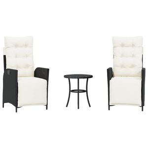 vidaXL 3 r&eacute;szes fekete polyrattan bisztr&oacute;garnit&uacute;ra p&aacute;rn&aacute;val