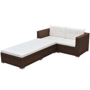 vidaXL 3 r&eacute;szes barna polyrattan kerti &uuml;lőgarnit&uacute;ra p&aacute;rn&aacute;val