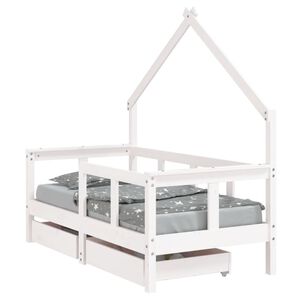 vidaXL feh&eacute;r t&ouml;m&ouml;r fenyőfa gyerek&aacute;gykeret fi&oacute;kokkal 70 x 140 cm