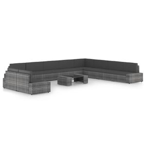 vidaXL 11 r&eacute;szes sz&uuml;rke polyrattan kerti &uuml;lőgarnit&uacute;ra p&aacute;rn&aacute;kkal