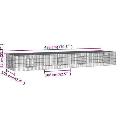 vidaXL 4 paneles horganyzott vas nyúlketrec 433x109x54 cm