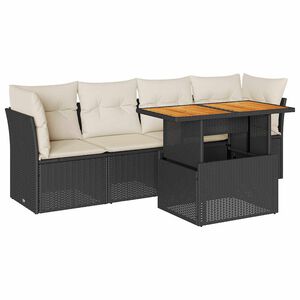 vidaXL 5 r&eacute;szes fekete polyrattan kerti kanap&eacute;szett p&aacute;rn&aacute;kkal