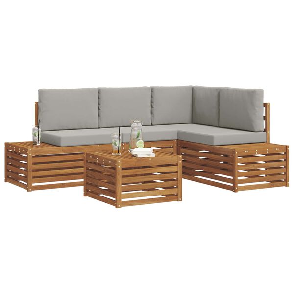 vidaXL K&uuml;lt&eacute;ri kanap&eacute; szett 5 Darab Term&eacute;szetes &eacute;s Vil&aacute;gossz&uuml;rke