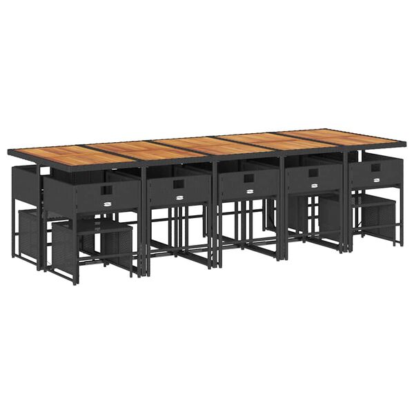 vidaXL 15 r&eacute;szes fekete polyrattan kerti &eacute;tkezőgarnit&uacute;ra p&aacute;rn&aacute;kkal