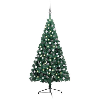 vidaXL zöld megvilágított fél műkarácsonyfa gömb szettel 180 cm