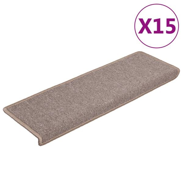 vidaXL 15 db világosbarna, téglalap alakú szélű lépcsőszőnyeg 65 x 21 x 4 cm