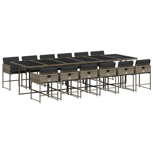 vidaXL 13 r&eacute;szes sz&uuml;rke polyrattan kerti &uuml;lőgarnit&uacute;ra p&aacute;rn&aacute;kkal