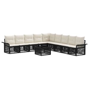 vidaXL Kerti Kanap&eacute; Szett 10 pcs Fekete polirattan