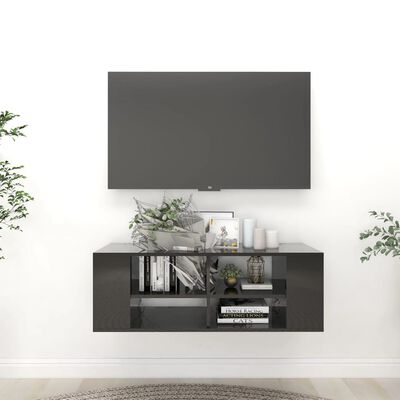 vidaXL magasfényű fekete falra szerelhető TV-szekrény 102 x 35 x 35 cm