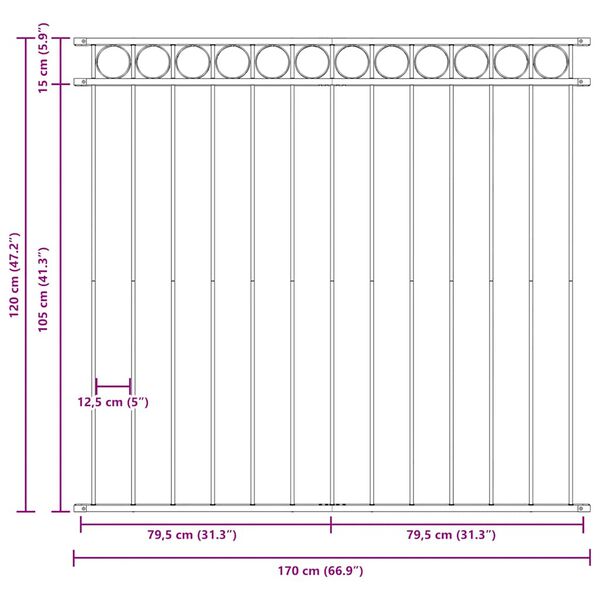 vidaXL fekete ac&eacute;l ker&iacute;t&eacute;spanel 1,7 x 1,2 m