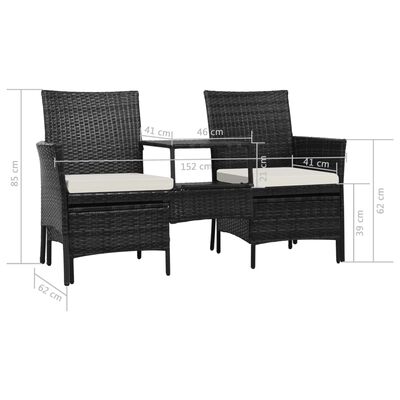 vidaXL fekete 2-személyes polyrattan kerti fotel asztallal/zsámolyokkal