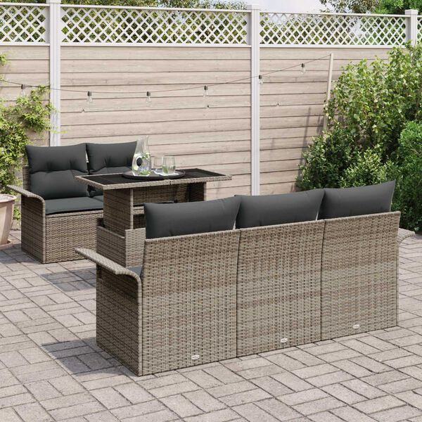 vidaXL Kerti Kanap&eacute; Szett p&aacute;rn&aacute;val t&aacute;rol&oacute;val 6 pcs Sz&uuml;rke Poly Rattan