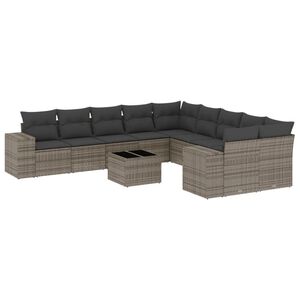 vidaXL 11 r&eacute;szes sz&uuml;rke polyrattan kerti &uuml;lőgarnit&uacute;ra p&aacute;rn&aacute;kkal