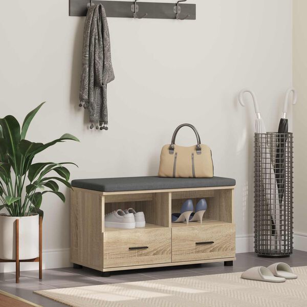 vidaXL Előt&eacute;r pad p&aacute;rn&aacute;val fi&oacute;kkal Sonoma t&ouml;lgy 80 x 38 x 46 cm