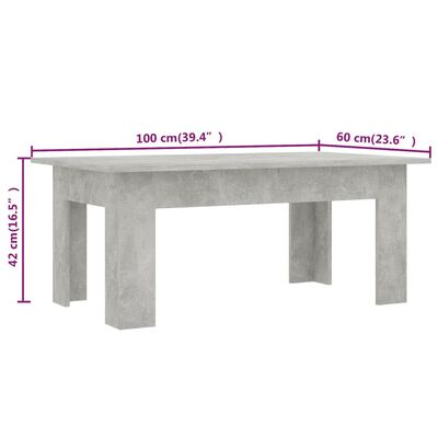 vidaXL betonszürke forgácslap dohányzóasztal 100 x 60 x 42 cm