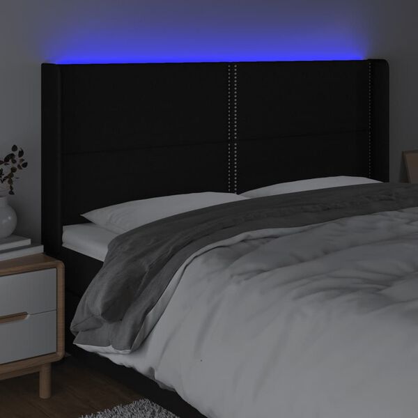 vidaXL fekete sz&ouml;vet LED-es fejt&aacute;mla 203x16x118/128 cm