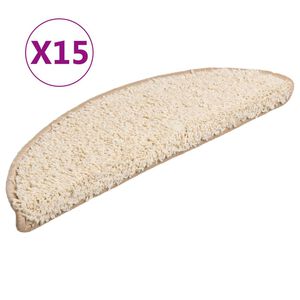 vidaXL 15 db kr&eacute;msz&iacute;nű, f&eacute;lk&ouml;r alak&uacute; l&eacute;pcsőszőnyeg 56 x 17 x 3 cm