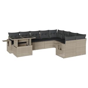 vidaXL 10 r&eacute;szes vil&aacute;gossz&uuml;rke polyrattan kerti &uuml;lőgarnit&uacute;ra p&aacute;rn&aacute;kkal