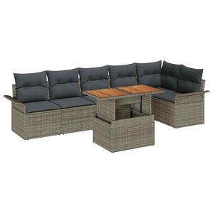 vidaXL Kerti Kanap&eacute; Szett t&aacute;rol&oacute;val 7 pcs Sz&uuml;rke Poli rattan