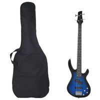 vidaXL kék-fekete elektromos basszusgitár kezdőknek tokkal 4/4 46"