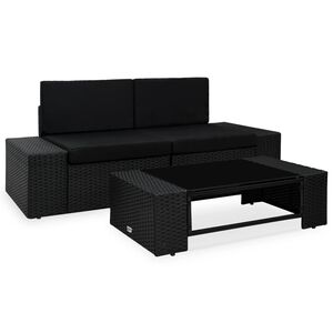 vidaXL 3 r&eacute;szes fekete polyrattan kerti &uuml;lőgarnit&uacute;ra