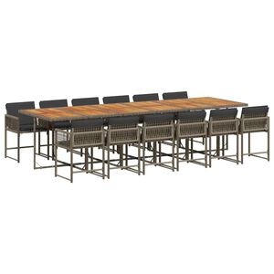 vidaXL 13 r&eacute;szes sz&uuml;rke polyrattan kerti &uuml;lőgarnit&uacute;ra p&aacute;rn&aacute;kkal