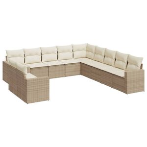 vidaXL 11 r&eacute;szes b&eacute;zs polyrattan kerti &uuml;lőgarnit&uacute;ra p&aacute;rn&aacute;kkal