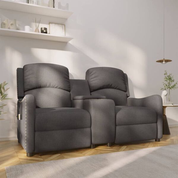 vidaXL 2 személyes sötétszürke szövet masszázsfotel pohártartóval