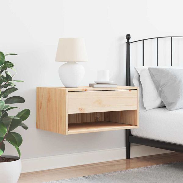 vidaXL &Eacute;jjeli asztal fi&oacute;kkal Barna 50 x 32,5 x 24 cm T&ouml;m&ouml;r fenyőfa