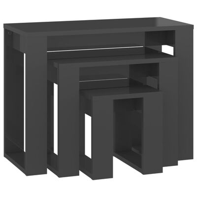 vidaXL 3 db magasfényű szürke forgácslap rakásolható asztal