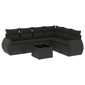 vidaXL 7 r&eacute;szes fekete polyrattan kerti &uuml;lőgarnit&uacute;ra p&aacute;rn&aacute;val