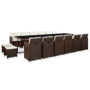vidaXL 17 r&eacute;szes barna polyrattan k&uuml;lt&eacute;ri &eacute;tkezőszett p&aacute;rn&aacute;kkal