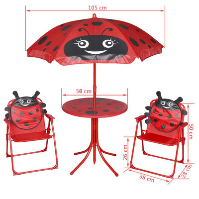 vidaXL 3 darabos piros kerti gyerek bisztrószett napernyővel