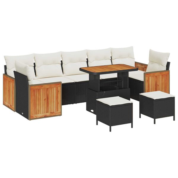 vidaXL Kerti Kanapé Szett 10 pcs Fekete és Krém 90 x 55 x 71 cm