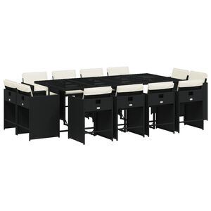 vidaXL 13 r&eacute;szes fekete polyrattan kerti &uuml;lőgarnit&uacute;ra p&aacute;rn&aacute;kkal